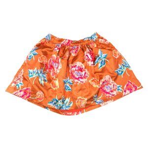 Orange Floral Satin Skirt With Elastic Waist & Lining For Girls XS (4) JJ3939